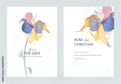 Floral wedding invitation card template design, fancy flower on white