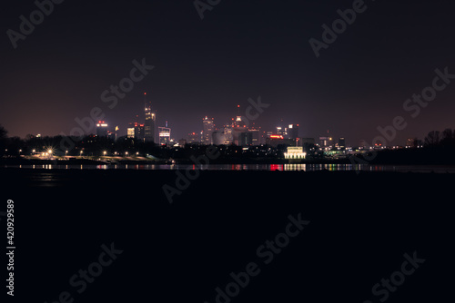 Night panorama of the city of Warsaw, Poland