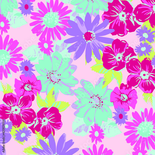 Floral seamless pattern  For textile, wallpapers, print, wrapping paper. Vector stock illustration.