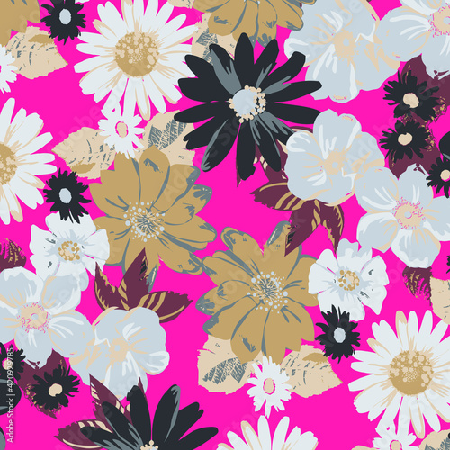 Floral seamless pattern  For textile, wallpapers, print, wrapping paper. Vector stock illustration.