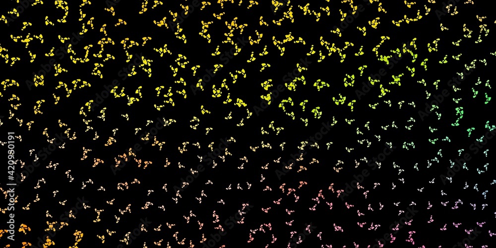 Dark green, red vector background with random forms.