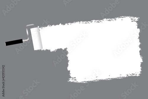 Pattern with roller white paint on gray background. Brush painting. Liquid color background design. Stock image. EPS 10.