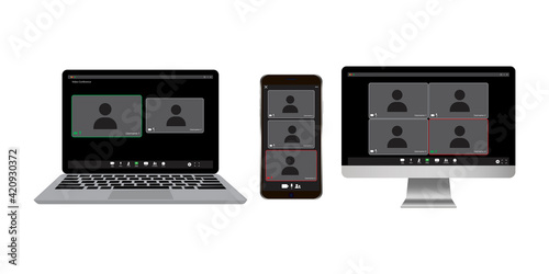conference gadgets. App interface template. Online chat  interface mockup. technology concept vector illustration. Stock image. EPS 10.