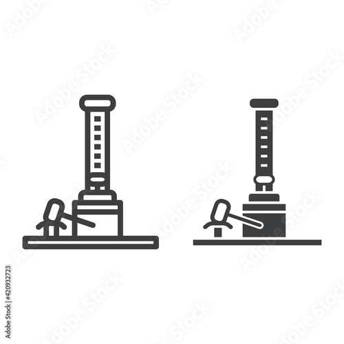 Hammer ride line and solid icon, The rides concept, Entertaining attraction strength hammer sign on white background, Amusement facilities hammer icon in outline style for mobile. Vector graphics.