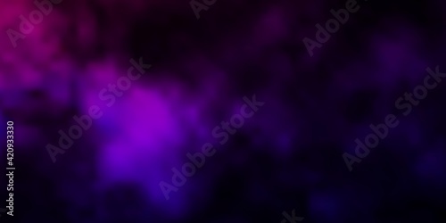 Dark Purple, Pink vector background with clouds.