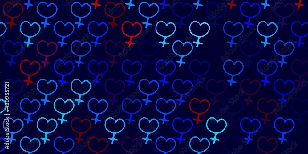 Light Blue, Red vector backdrop with woman's power symbols.