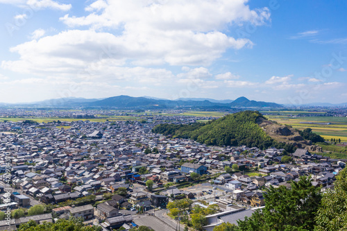 Omihachiman town and Lake Biwa, view from the top of Mt.Hachiman.