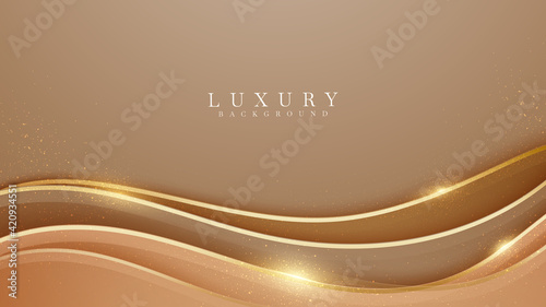 Elegant brown shade background with line golden elements. Realistic luxury paper cut style 3d modern concept. vector illustration for design.