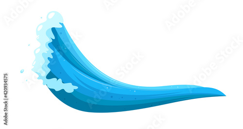 Surging tsunami wave. Typhoon flooding disaster. Cartoon vector illustration isolated on white background 