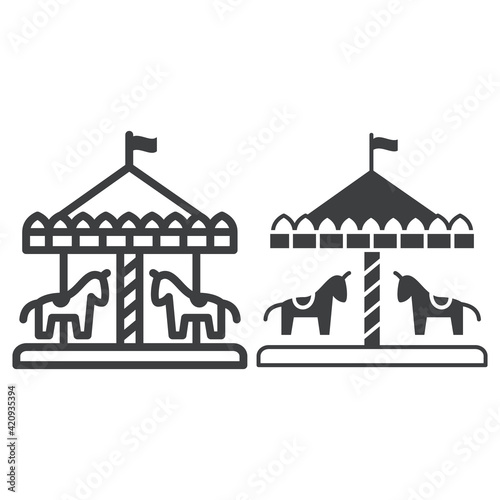 Children carousel with horses line and solid icon, The rides concept, Vintage merry-go-round carousel sign on white background, entertainment park carousel with spinning horses icon in outline style.