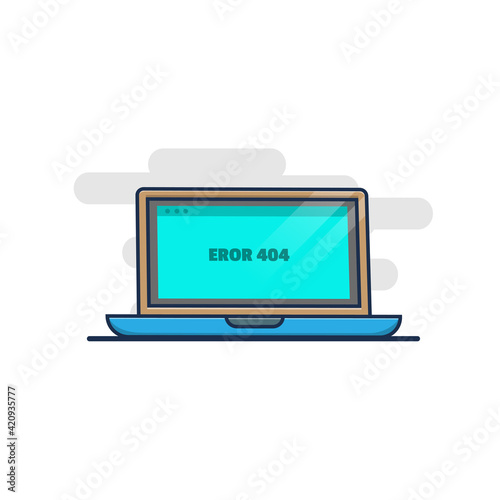 website vector illustration design has error code 404 on laptop. flat cartoon style