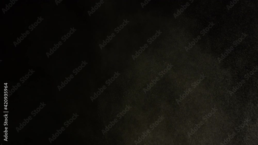 Small Seasoning Particles Seen as Dust Thrown in Mid-Air with Black Background Small Seasoning Particles Seen as Dust Thrown in Mid-Air with Black Background