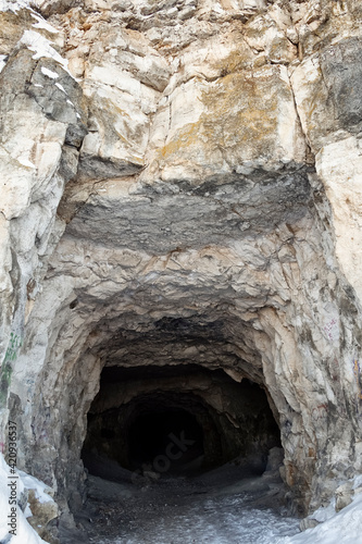 The entrance to the old abandoned limestone adits.