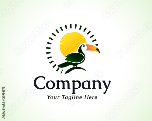 tropical bird toucan sit sun background illustration logo symbol design inspiration