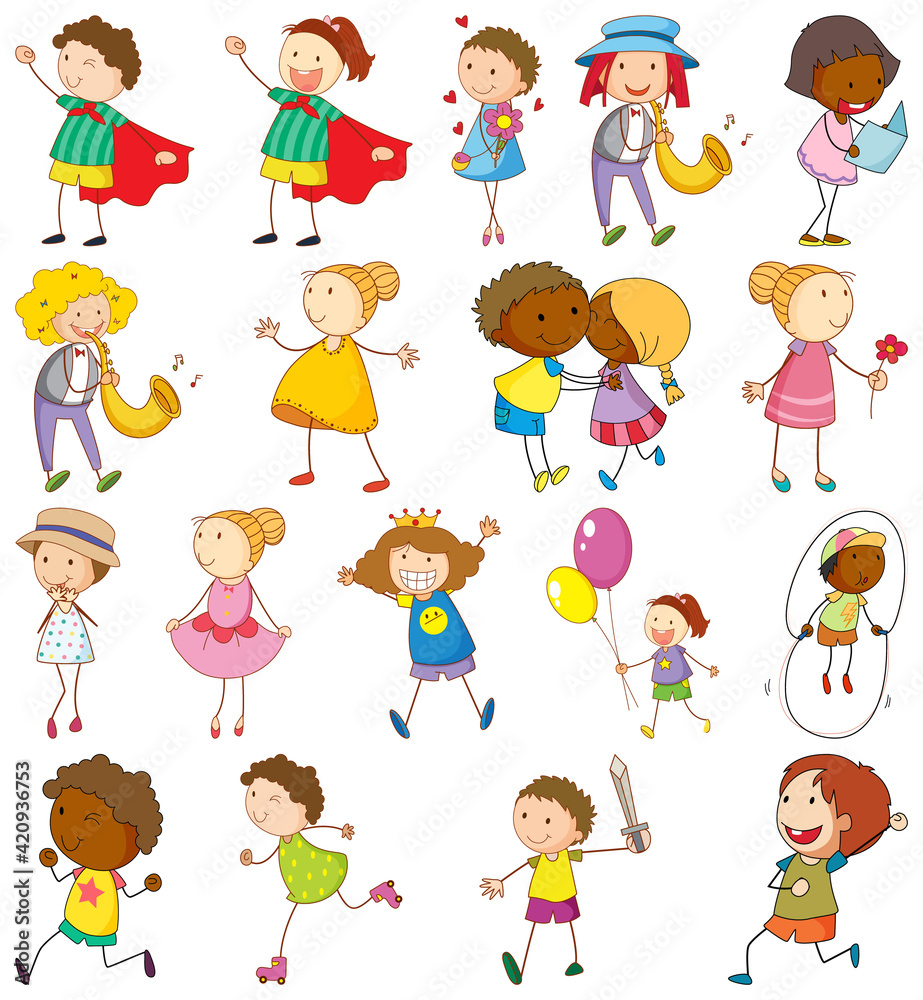 Set of different doodle kids cartoon character Set of different doodle kids cartoon character