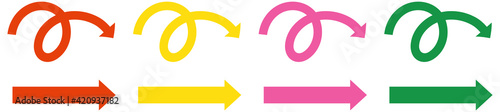 Different colour of hand drawn curved and straight arrows