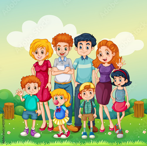 Outdoor scene with happy family