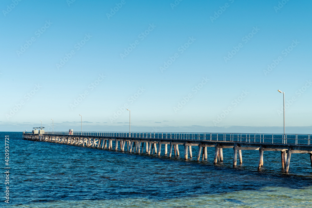 Marion Bay jetty with fishermen on a day, Yorke Peninsula, South Australia