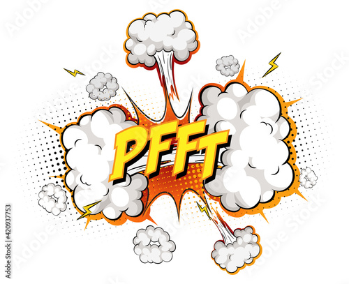 PFFT text on comic cloud explosion isolated on white background