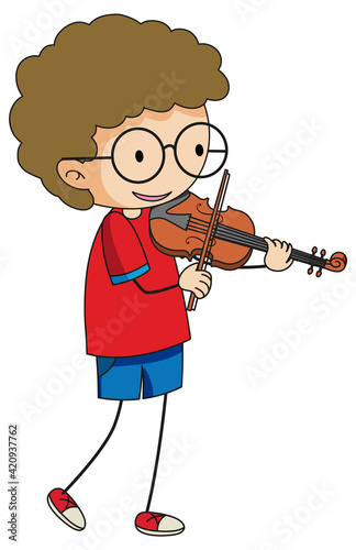 A doodle kid playing violin cartoon character isolated