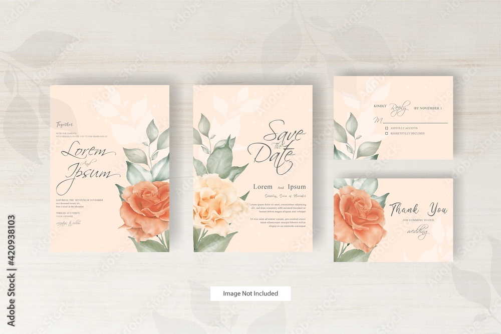Watercolor floral wedding invitation template in minimalist design style