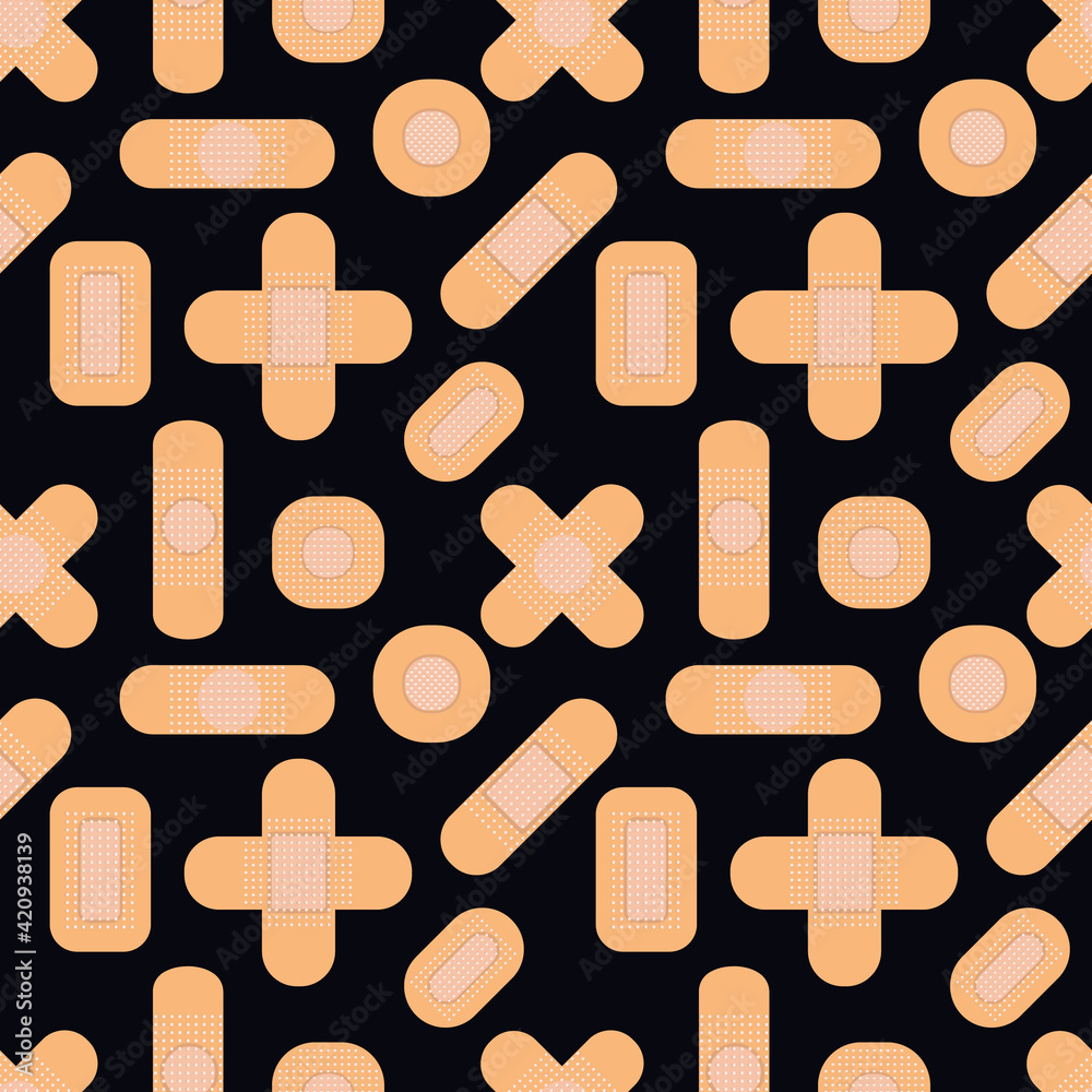 Seamless pattern with medical plasters. Medical patch pattern. Flat vector illustration Seamless pattern with medical plasters. Medical patch pattern. Flat vector illustration