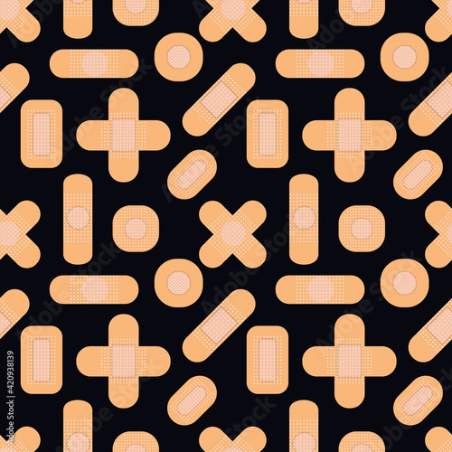Seamless pattern with medical plasters. Medical patch pattern. Flat vector illustration