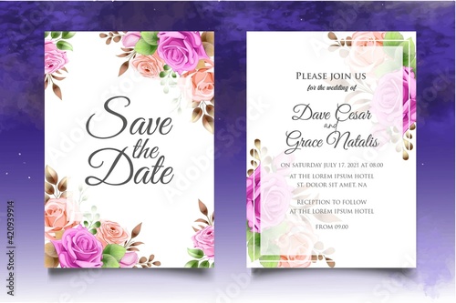 Wedding invitation set with beautiful flower and leaves