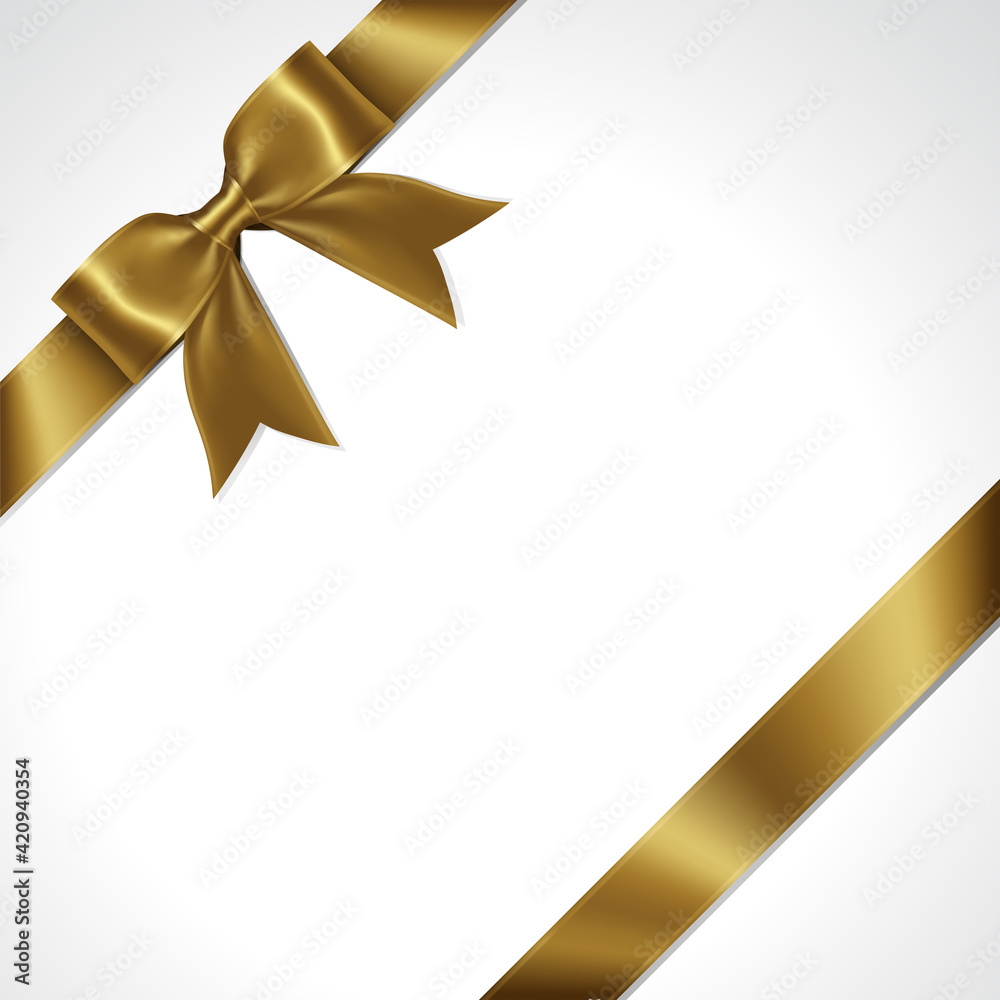 Tilted Gold Gift Ribbon Bow Vector. Illustration of Tilted Greeting Gold Present Wrapping Ribbon and Bow on White Background. Tilted Gold Gift Ribbon Bow Vector. Illustration of Tilted Greeting Gold Present Wrapping Ribbon and Bow on White Background.