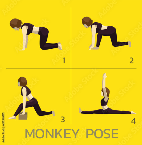 Monkey Pose Yoga Manga Tutorial How Cartoon Vector Illustration