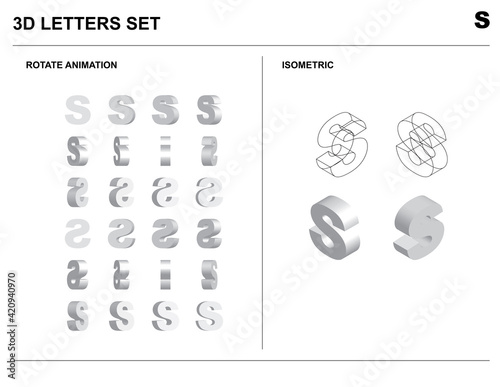 3d S Alphabet Letters Set Animate Isometric Wireframe Vector