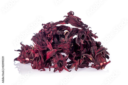 Dried roselle isolated on white background.