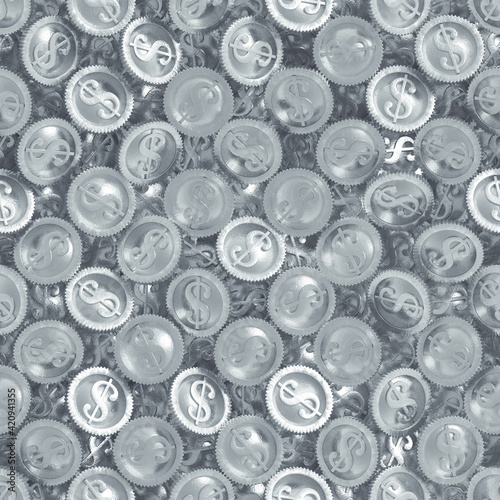 Seamless tileable background of silver coins 3D rendering