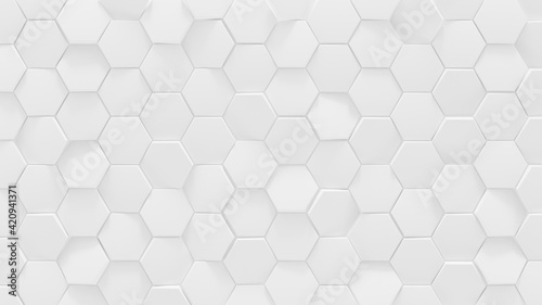 Fototapeta Naklejka Na Ścianę i Meble -  White hexagonal geometric background 3D render