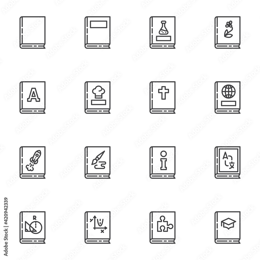 Learning education books line icons set
