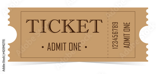 Vector template for a ticket. Used to create a paper ticket to a movie, theater, circus, or show. Brown stylish retro design.