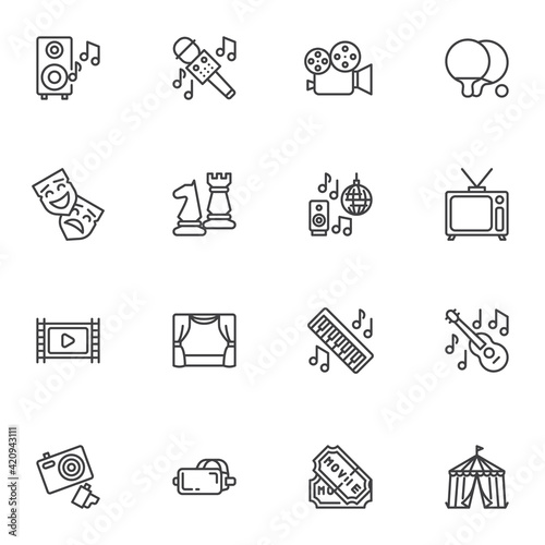 Entertainment related line icons set