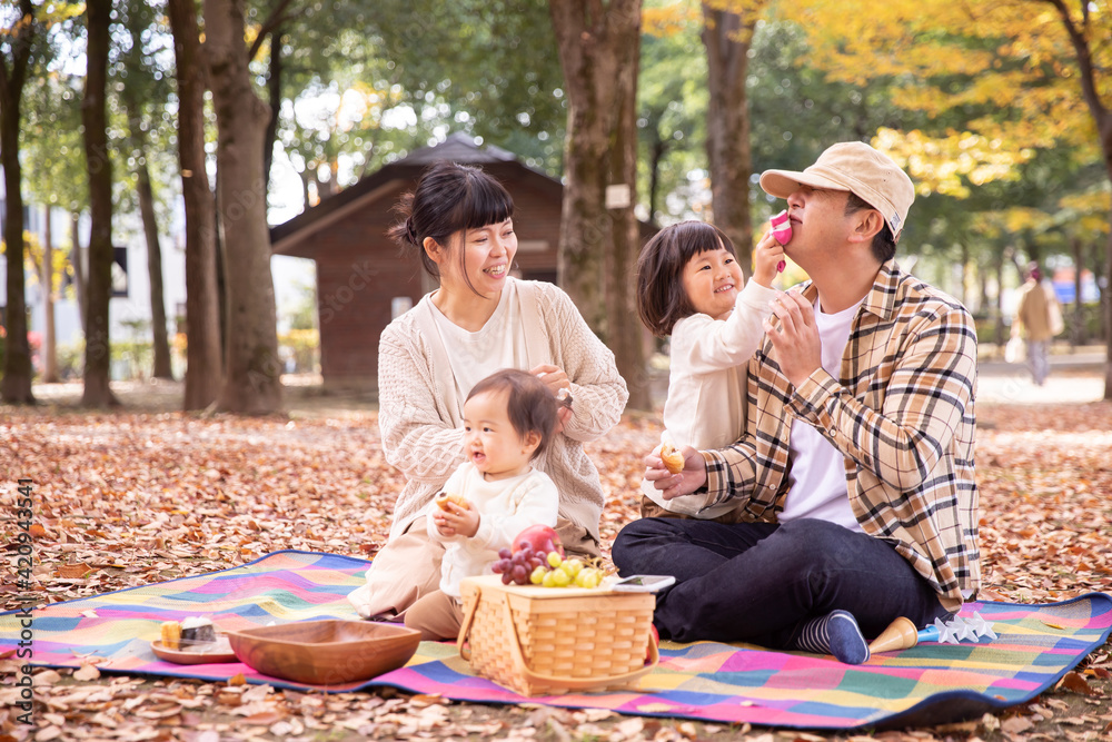 秋の公園でピクニックする家族 ファミリー Stock Photo Adobe Stock