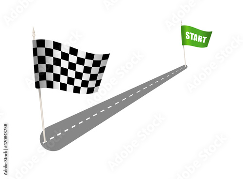 Flag in cage for racing. Symbol of the start and finish.