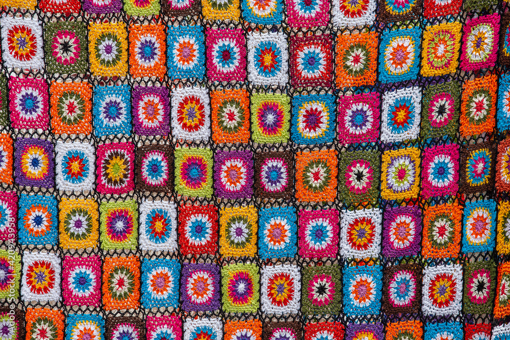 Colorful balinese decorative blanket for sale in street market in Ubud, Bali, Indonesia