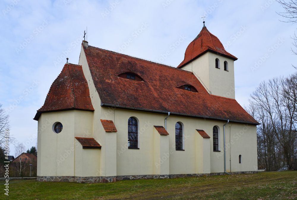 built at the beginning of the 20th century in an eclectic style, a Catholic church dedicated to the Blessed Virgin Mary, the mother of the church in the village of Baranowo in Warmia and Masuria in Po