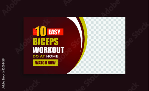 youtube thumbnail for gym and Fitness, exercise idea and workout web banner template Premium Vector design