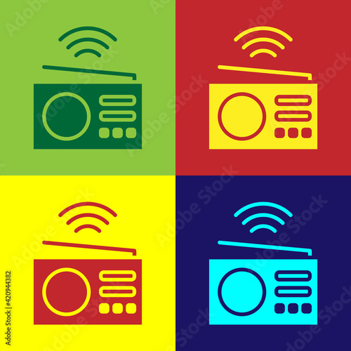 Pop art Smart radio system icon isolated on color background. Internet of things concept with wireless connection. Vector