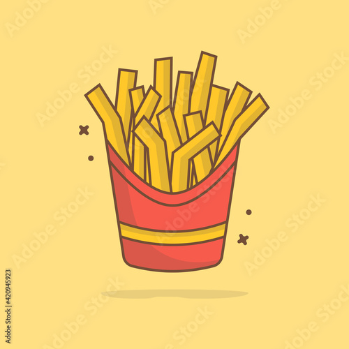 Cute French Fries cartoon illustration vector icon. Concept Premium Vector Food Icons Isolated. Flat Cartoon Style