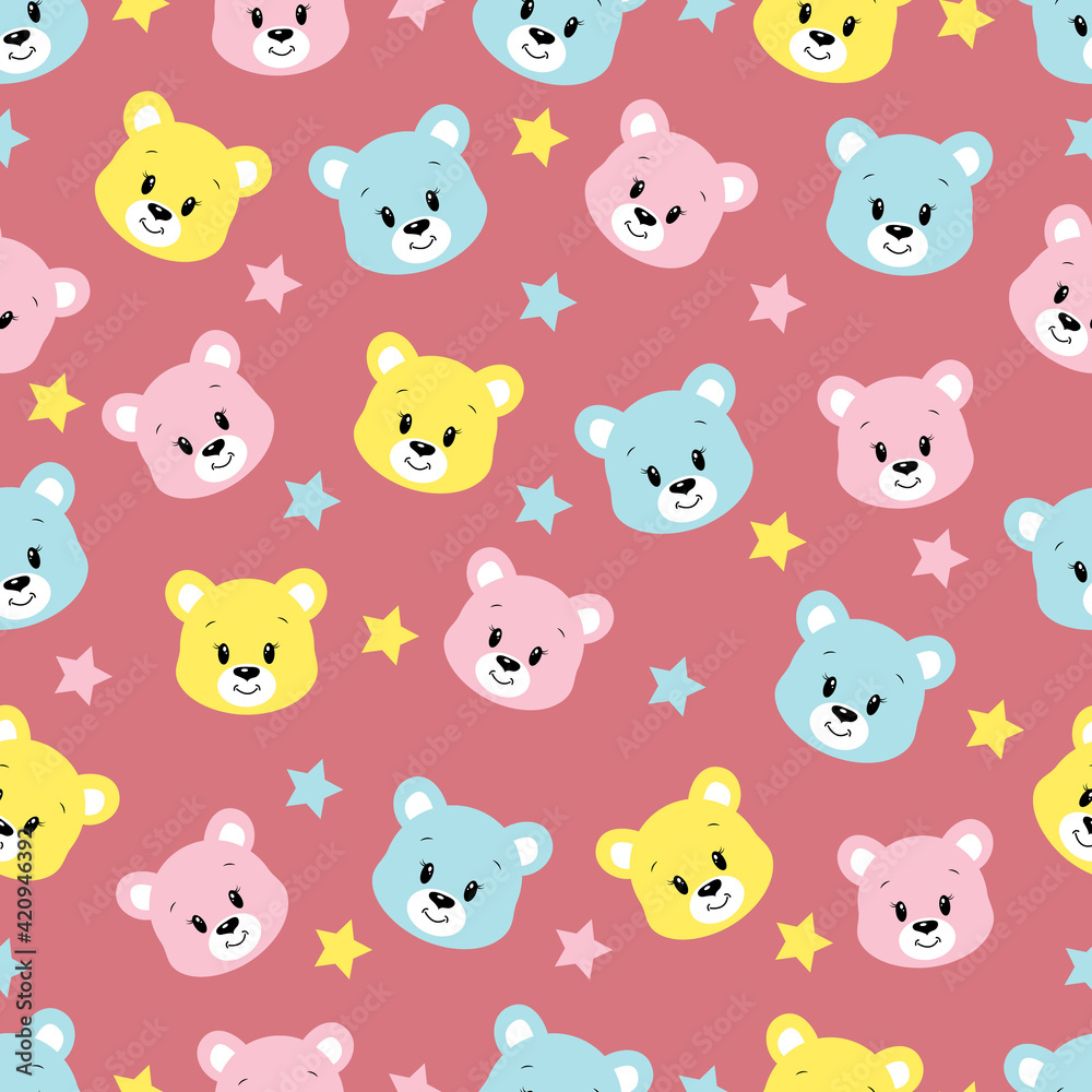 Cute cartoon bear. Vector illustration. Seamless pattern.