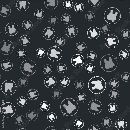 Grey Tooth whitening concept icon isolated seamless pattern on black background. Tooth symbol for dentistry clinic or dentist medical center. Vector