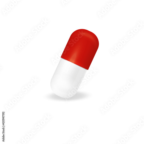 Red and white capsule pill on a transparent background. Oral medicine.
