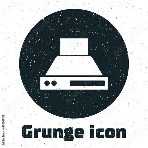 Grunge Kitchen extractor fan icon isolated on white background. Cooker hood. Kitchen exhaust. Household appliance. Monochrome vintage drawing. Vector