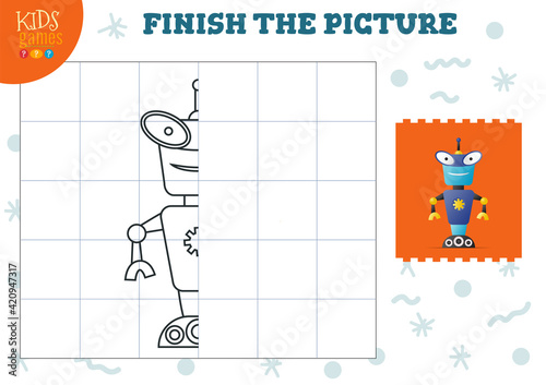Copy picture vector illustration. Complete and coloring game for preschool and school kids