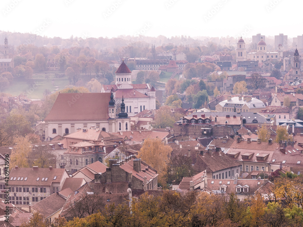Aerial view of Vilnius Old Town, one of the largest surviving medieval old towns in Northern Europe. 